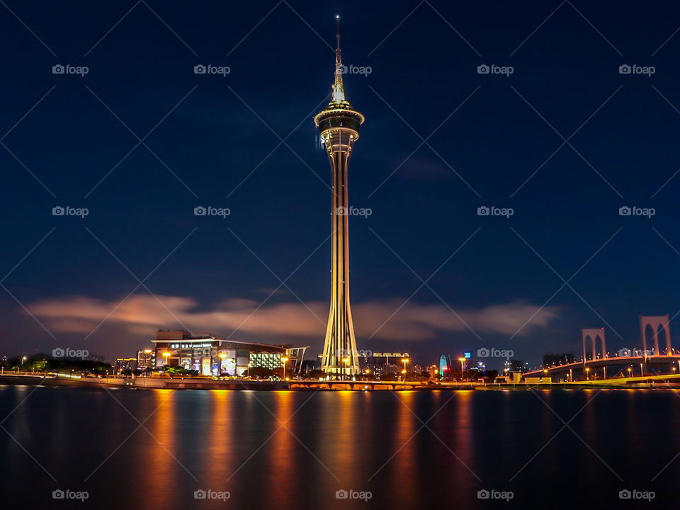 The City Tower at night scene.