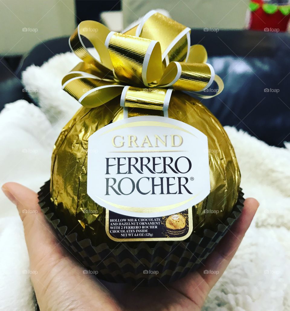 Ferrero rocher, giant size, bigger than my hands, bow