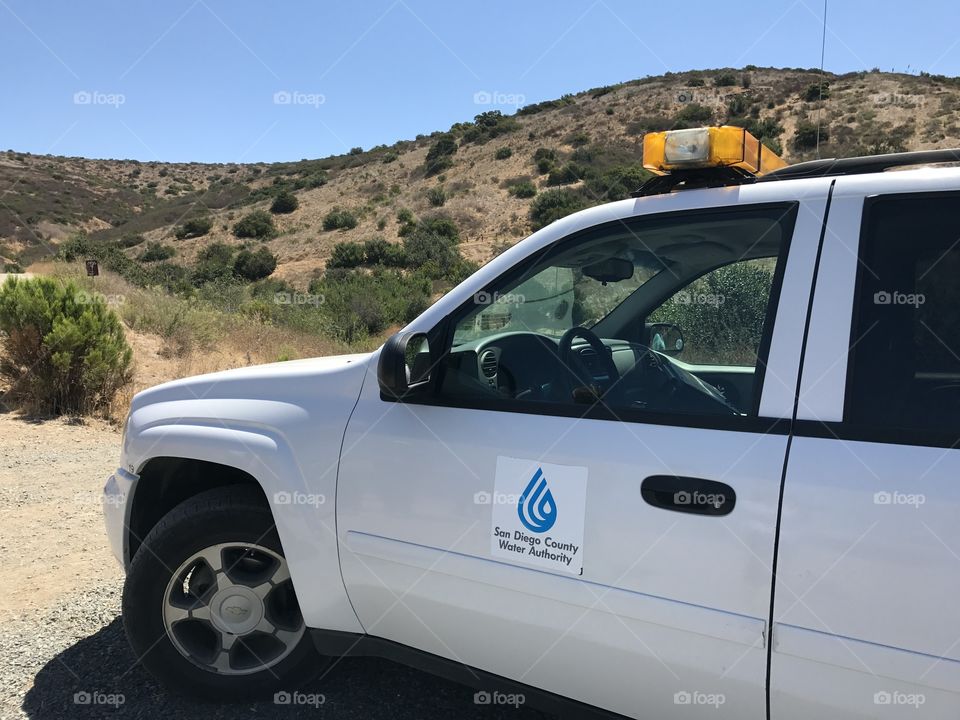 San Diego water authority car or truck outside on a dry trail