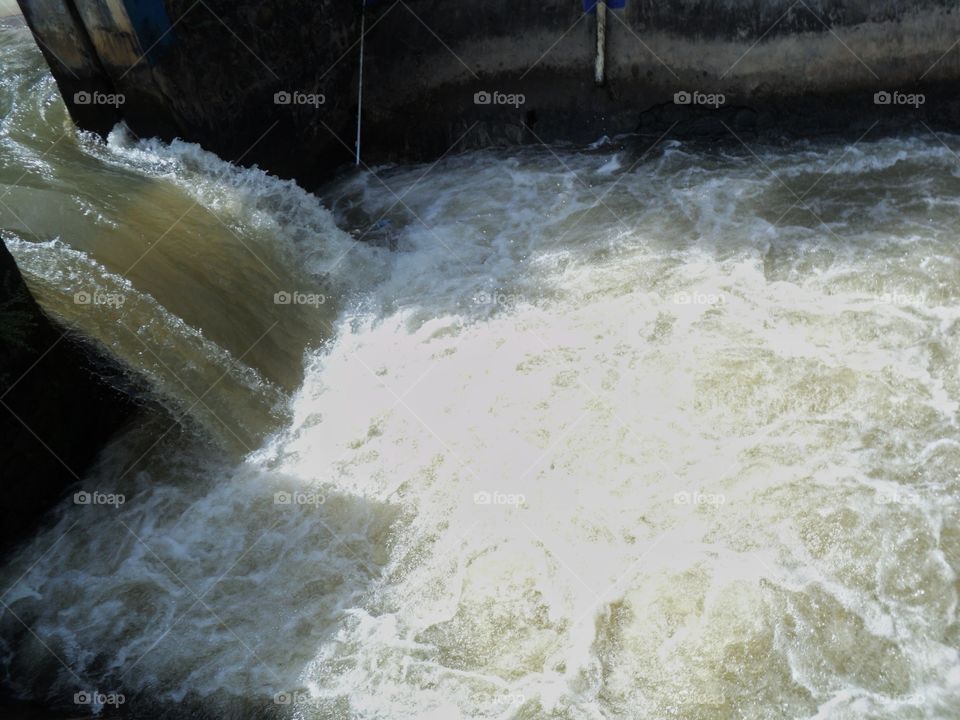 heavy and fast flow of river water