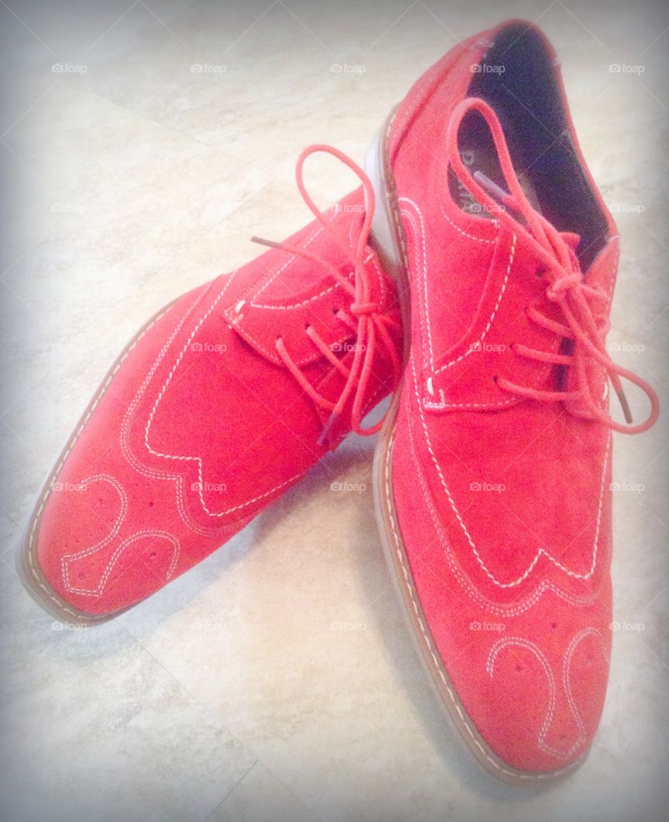 Pimpin' red suede shoes. A thrift shoe treasured find. Shoes like none other.