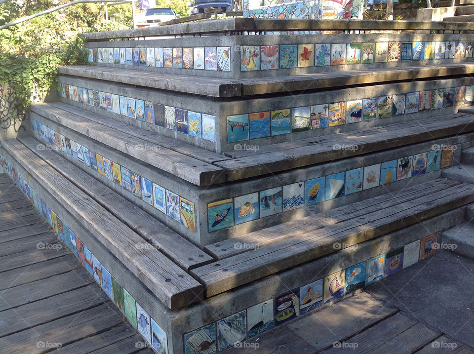 art tiles painted bench by majamaki