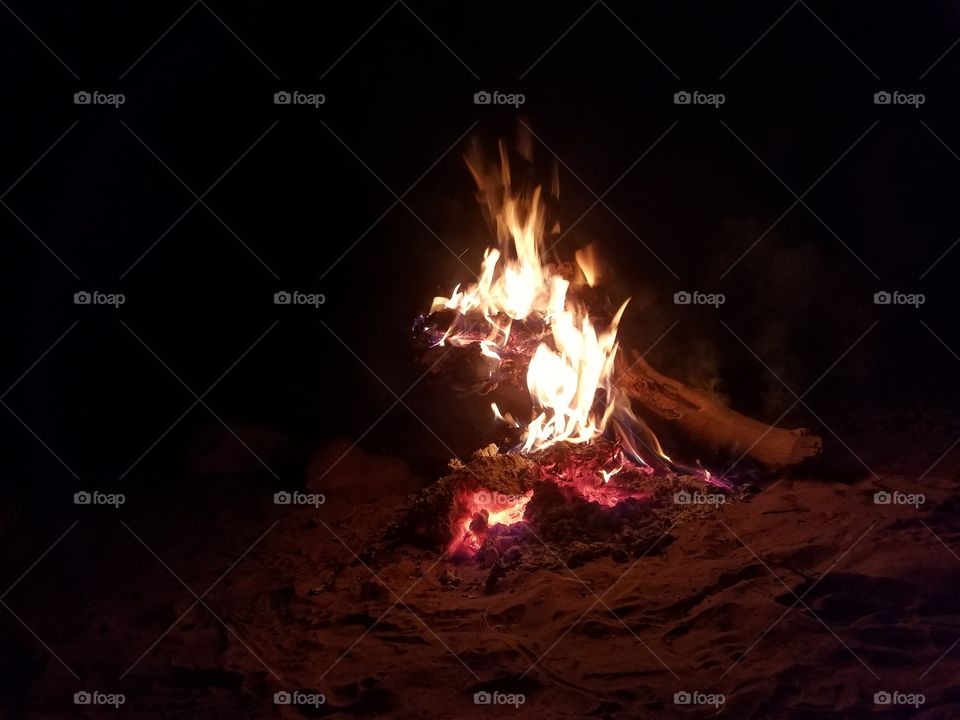 Fire burning at Night,