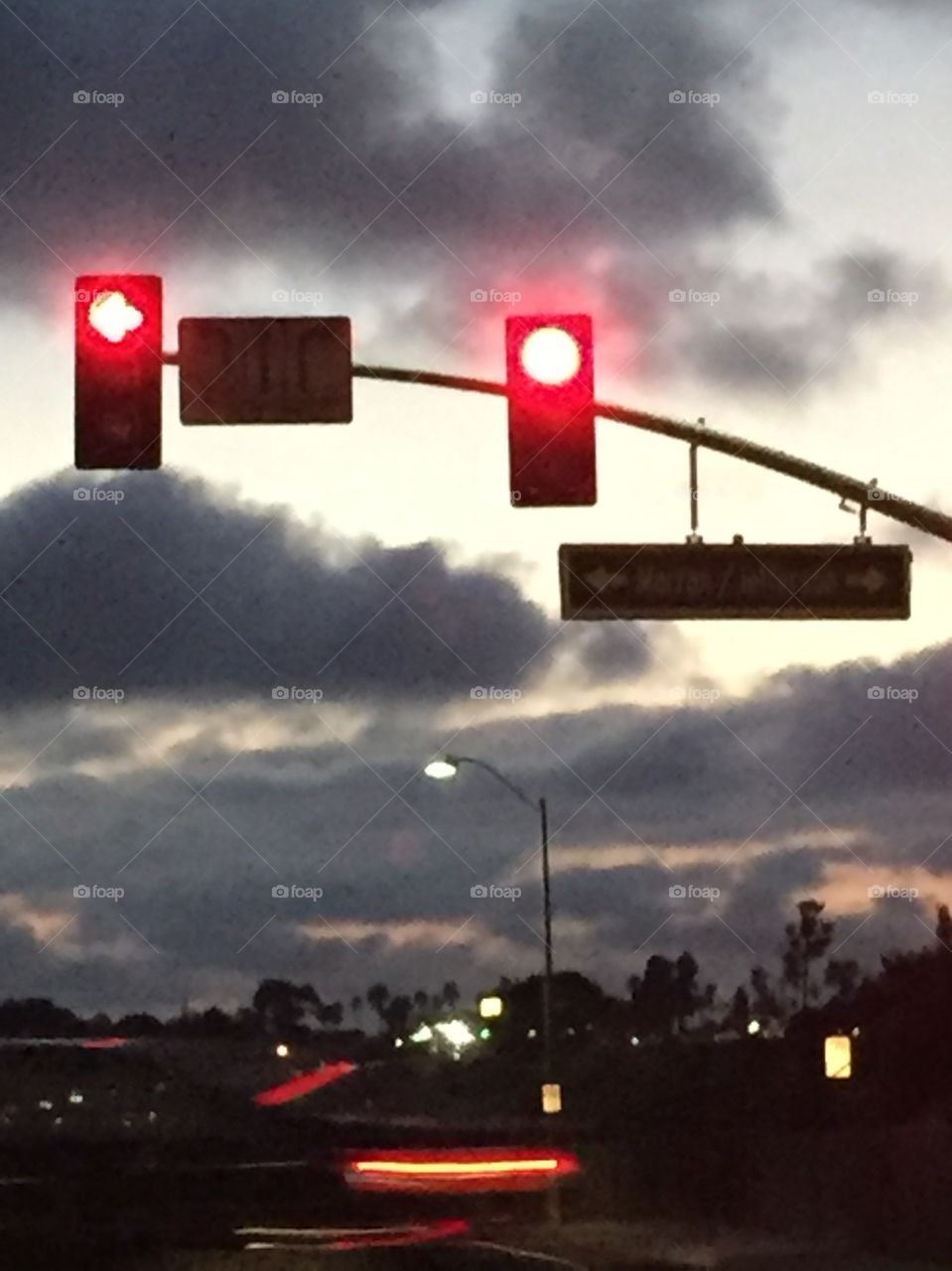 Stop lights at dusk