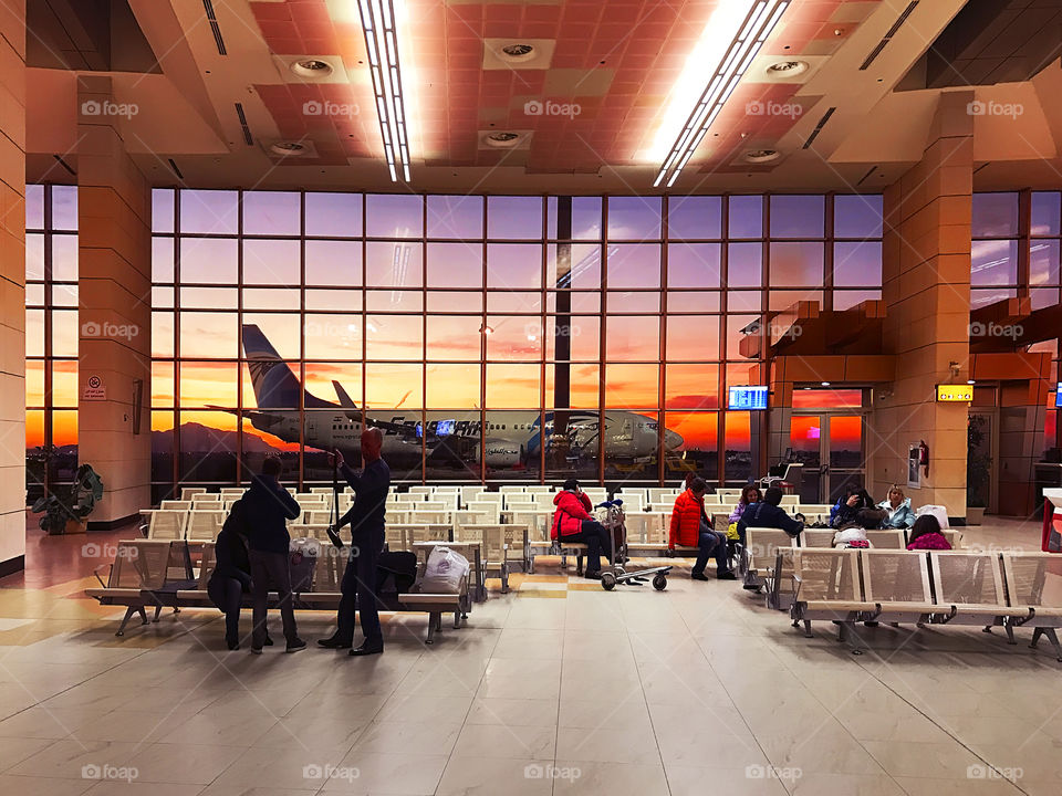 Beautiful sunrise view from the airport while waiting for a flight 