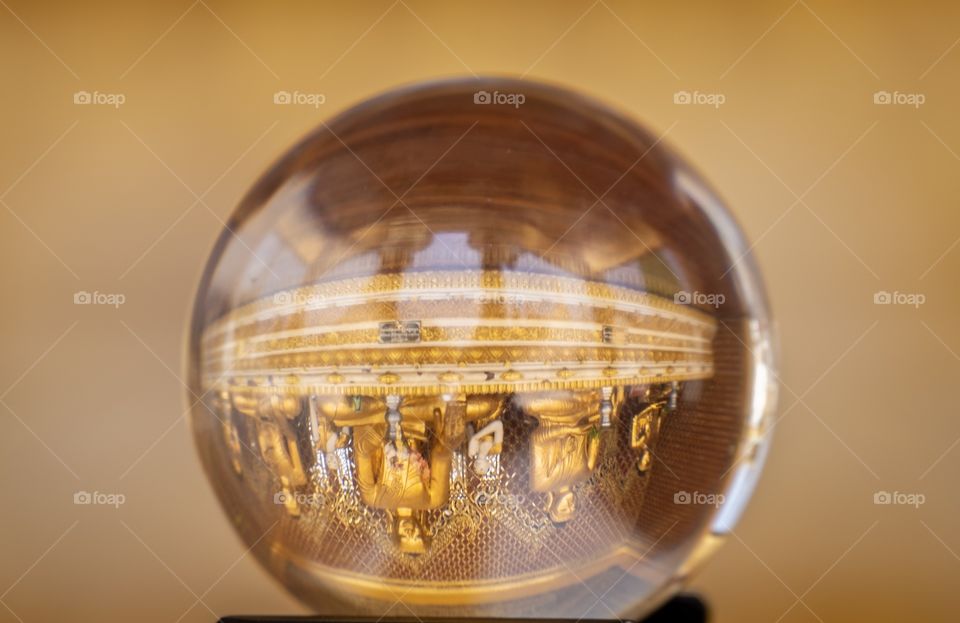 Beautiful Buddha reflection inside crystal ball  Shwedagon pagoda , Rangoon Myanmar