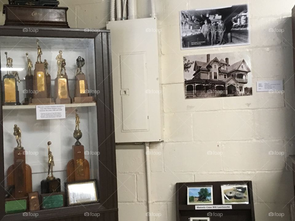 Trophies and pictures on the wall. The town as it once was in the 1800’s maybe early 1900’s