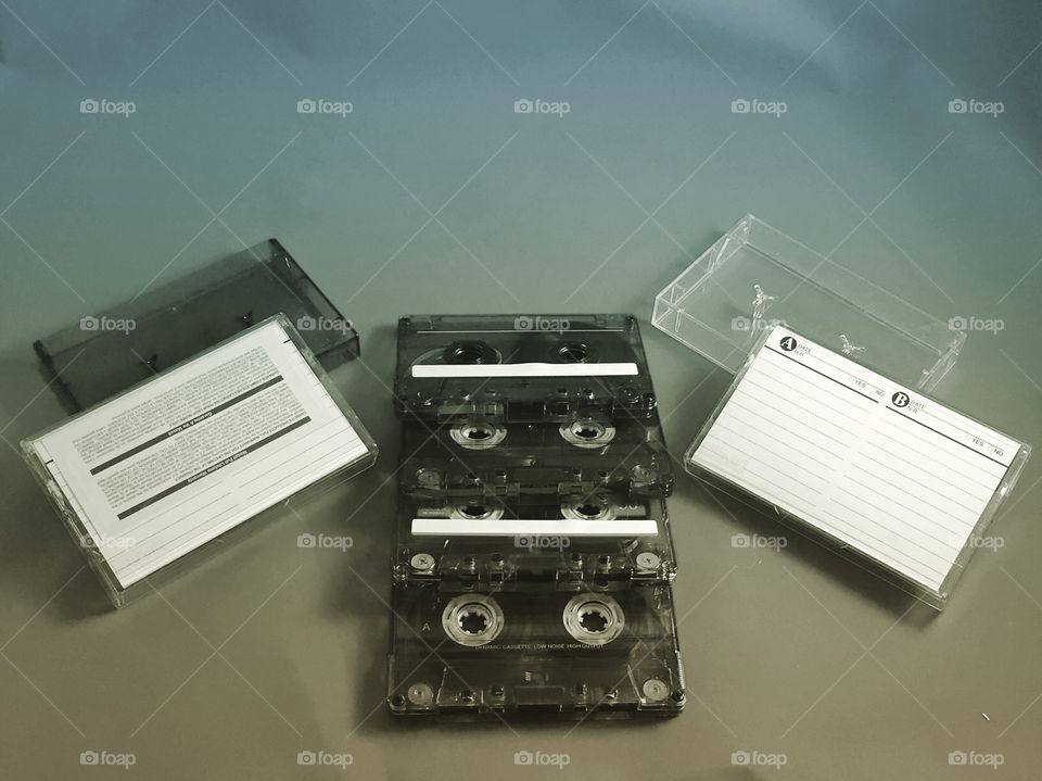 A collection of cassette tapes to record from the radio on. 