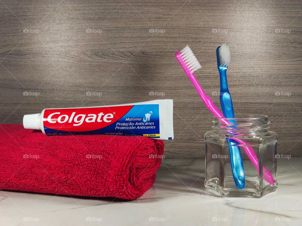 Toothbrushes with Colgate Toothpaste. Colgate is a line of oral care and oral health products.