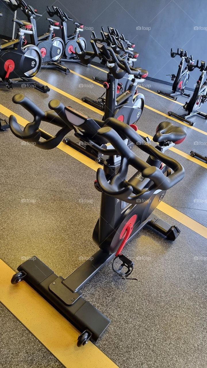 exercise bicycles in a gym studio