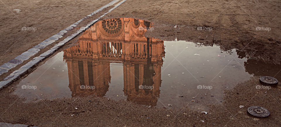 Reflection of Notre Dame at sunset, Paris reflections 