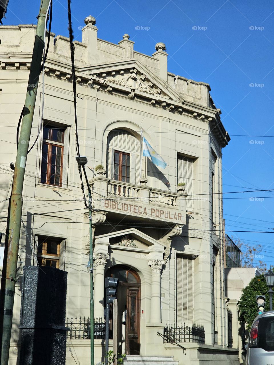 Public library facade in San Isidro, Prov Buenos Aires, Argentina