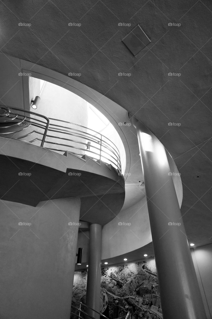 Curved stairs and structure. Photo taken at Hoover Dam, which was built in Art Deco style.