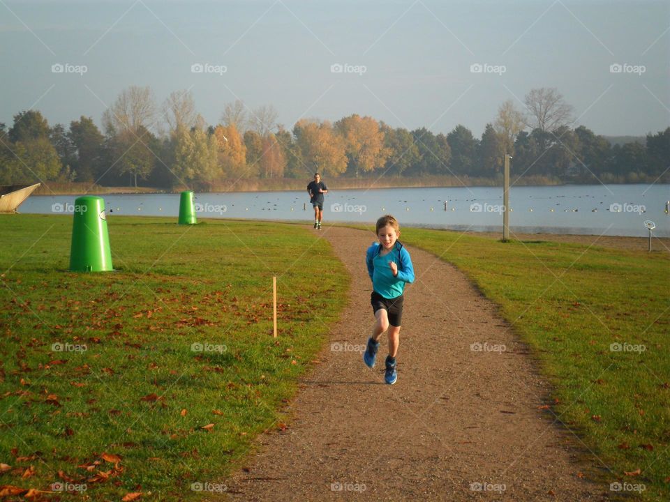 Father and son running 