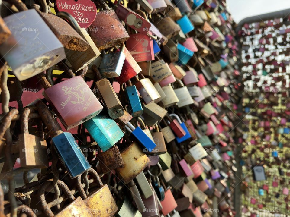 Love locks on the Greetsiel lighthouse on the North Sea