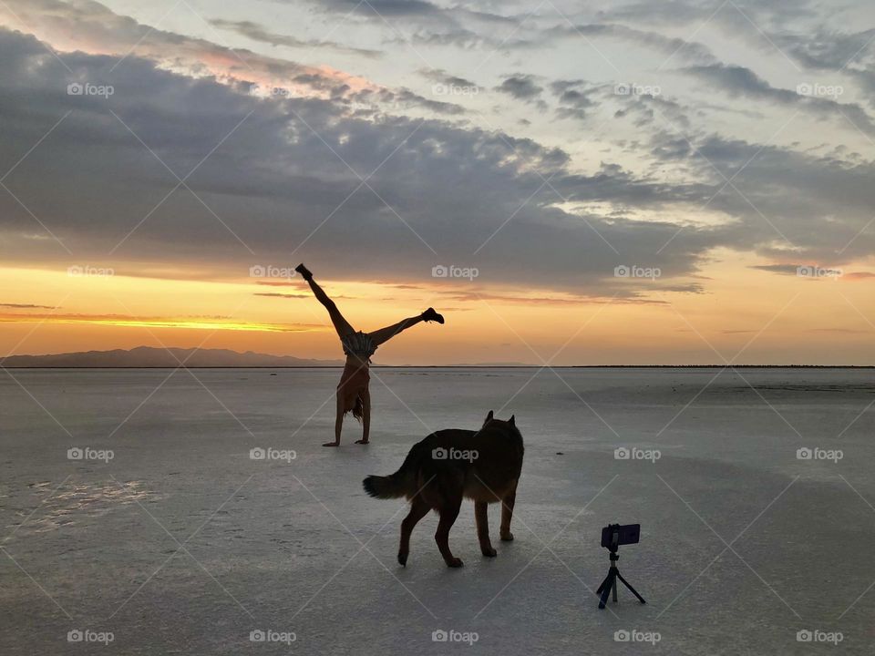 Never growing too old to play, we frolicked in the sunset on the Bonneville saltflats 