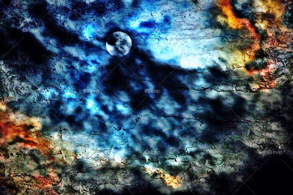 Moon and cloud reflection on wall
