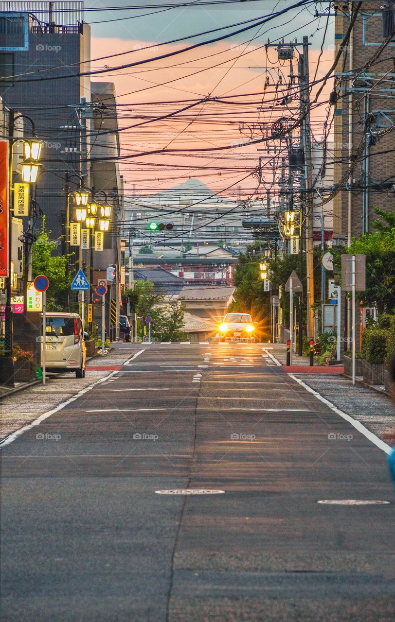 Street and Fuji mountain view