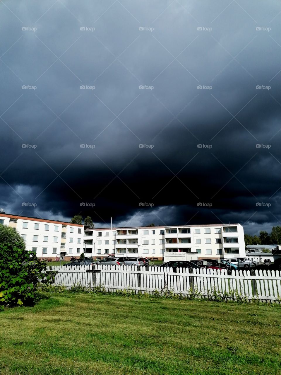 Black clouds. A strong storm is coming in Lapland, Finland.