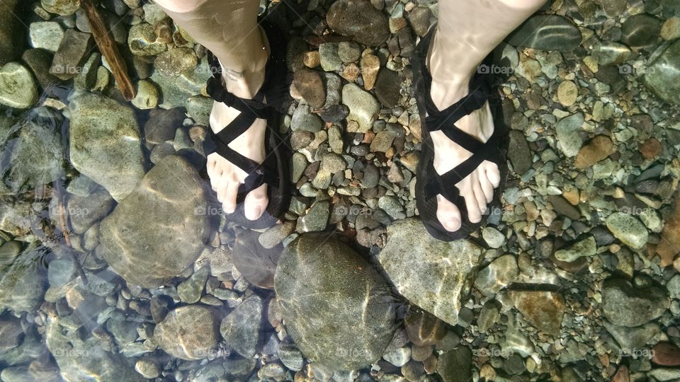 My feet. Three Pools on the Santiam river.