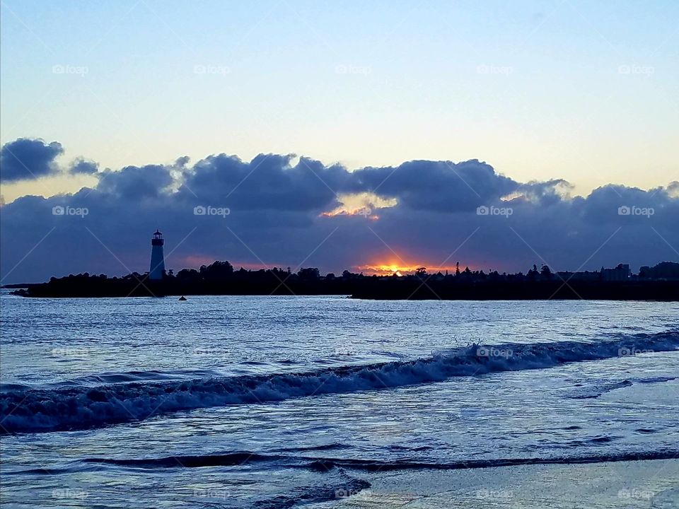 Lighthouse sunset at Santa Cruz