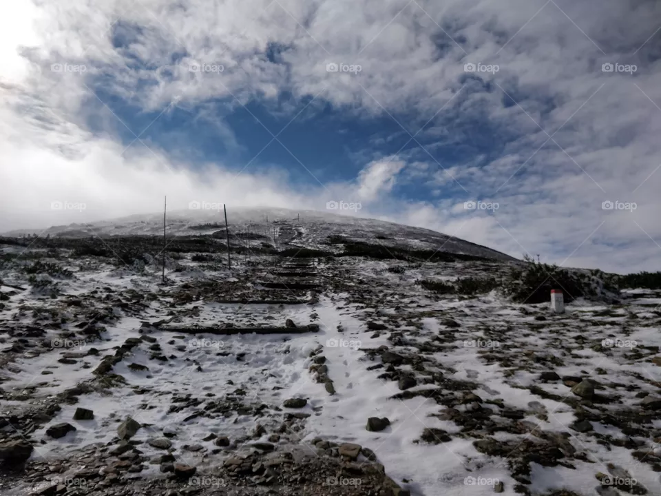 Mountains, Peak, snow, Wind, dust, winter