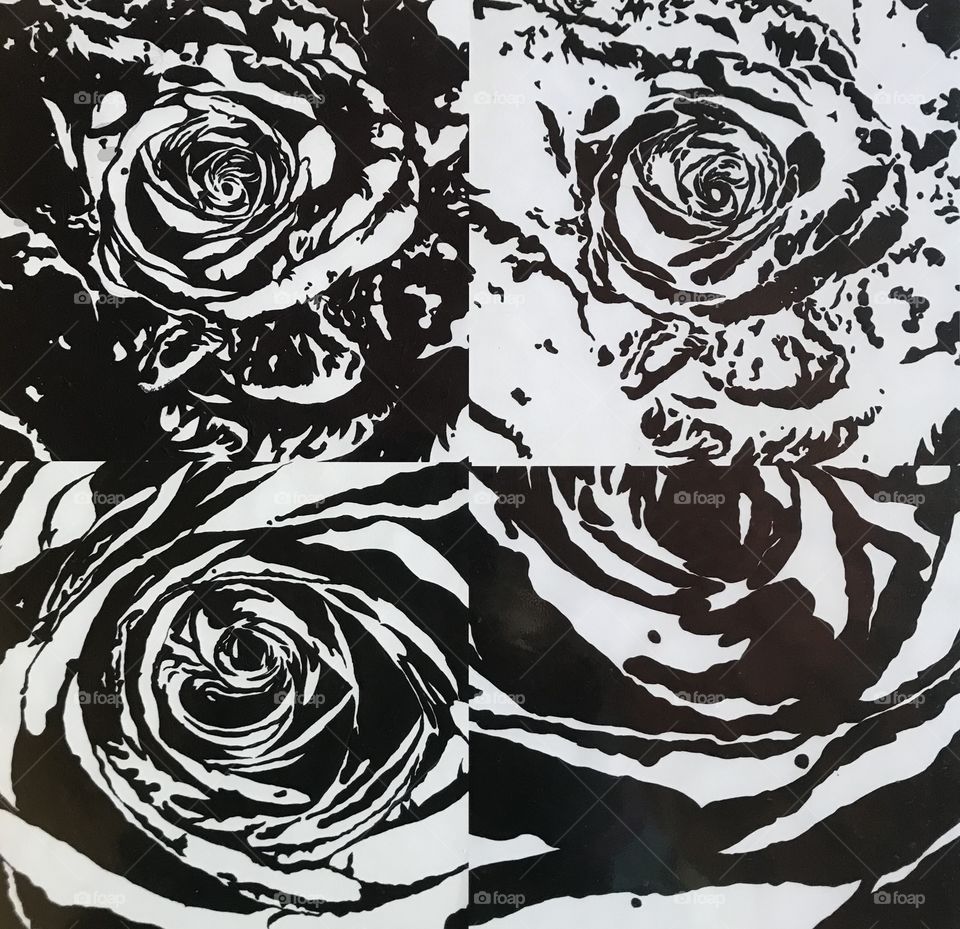 “To really see a rose” original 4 panel acrylic painting of a rose, zooming each with each panel. 