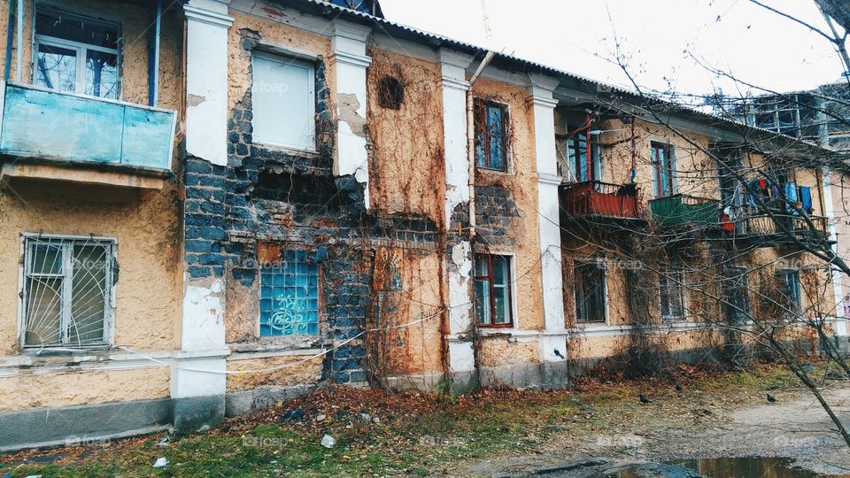 old residential building in Kiev, autumn 2016