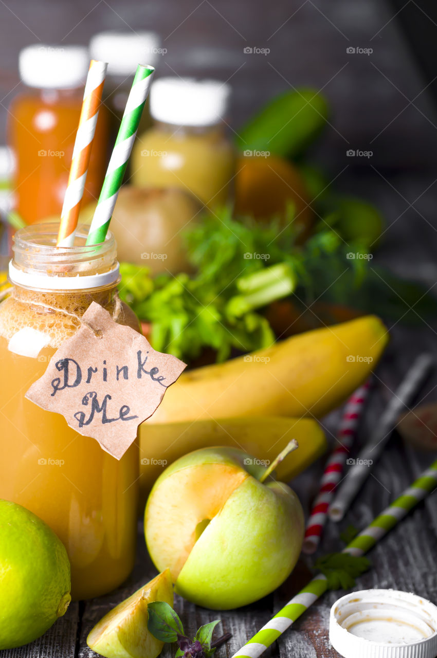 Delicious fruits smoothie in a jar