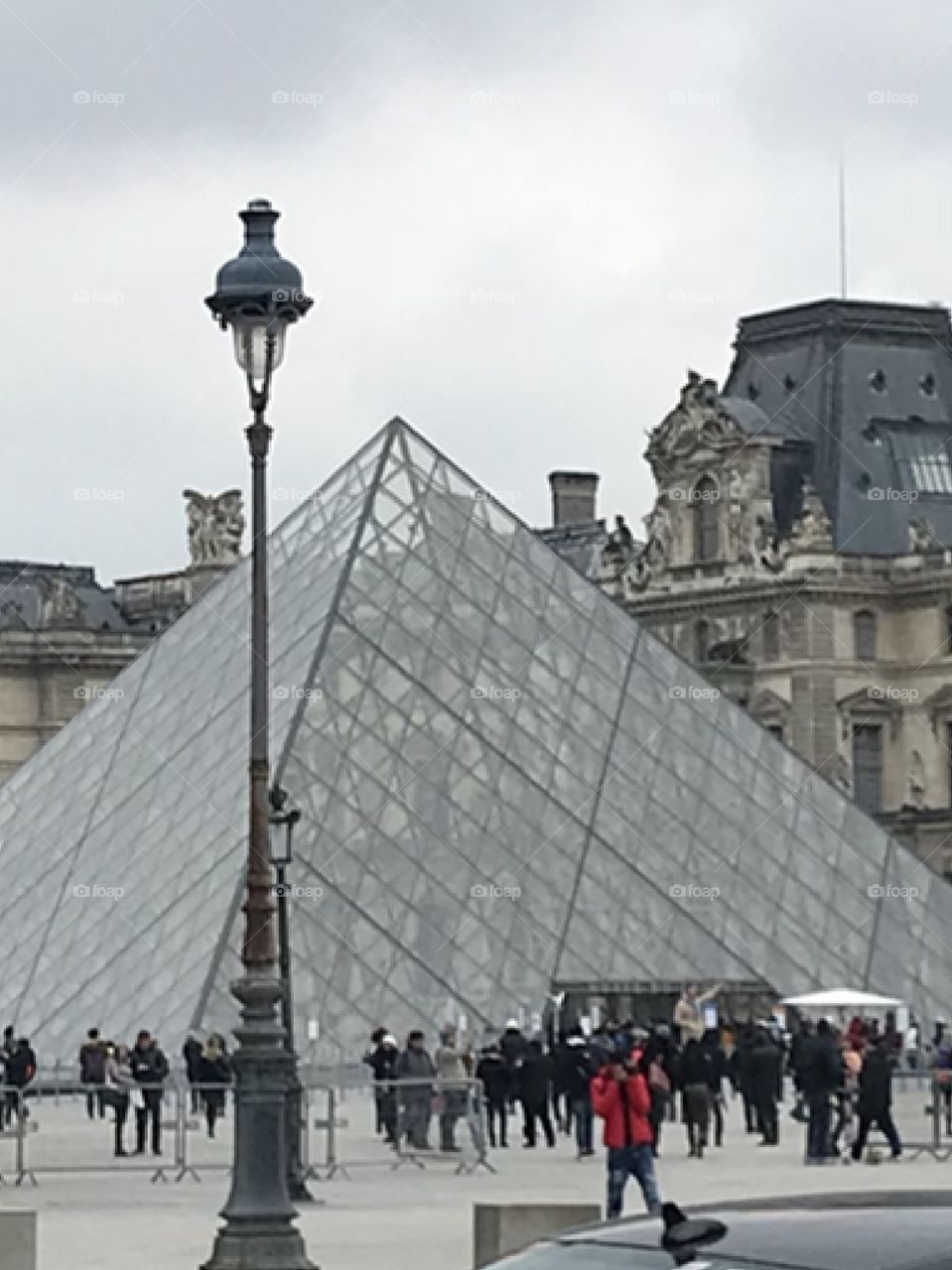View of the pyramid at Louie museum in Paris France