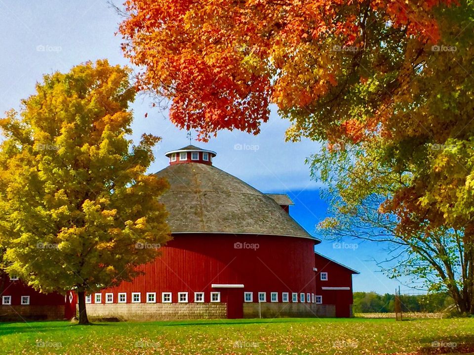 Old red round barn
