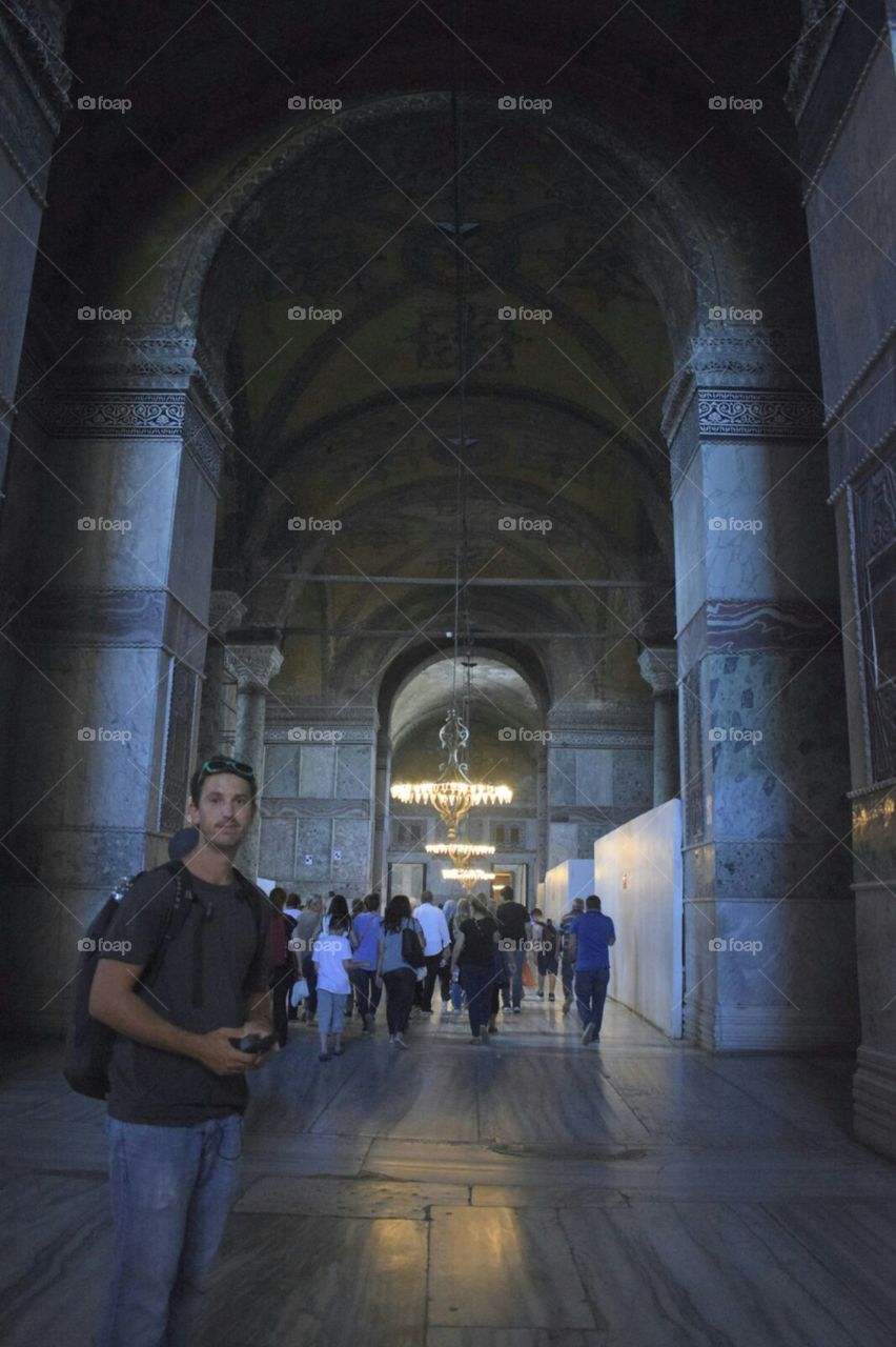 shot of Me and my tour group inside the Aya Sophia in Istanbul Turkey