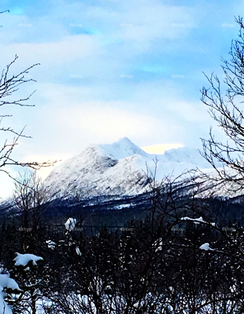 High angle view of snowy mountains