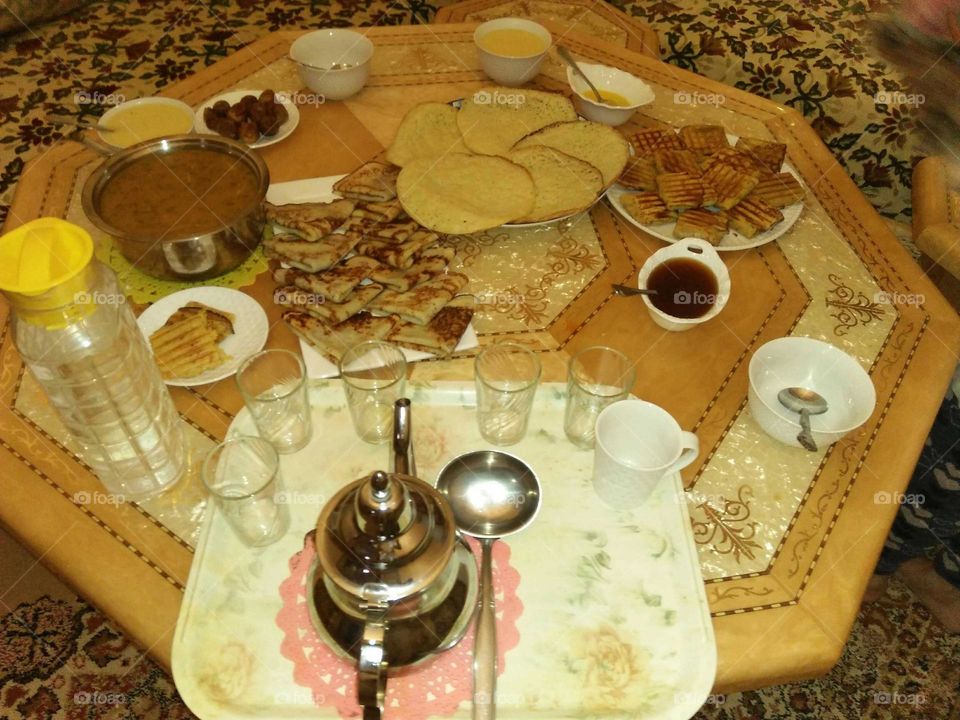 Moroccan table full of various food