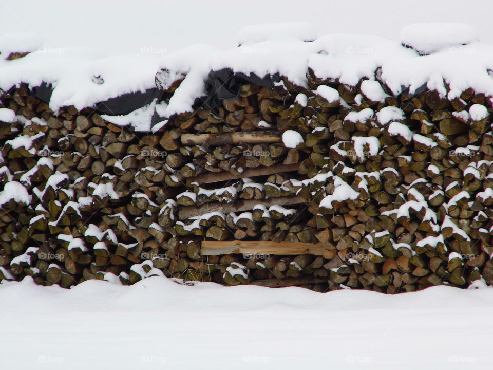 old wood in winter from frame
