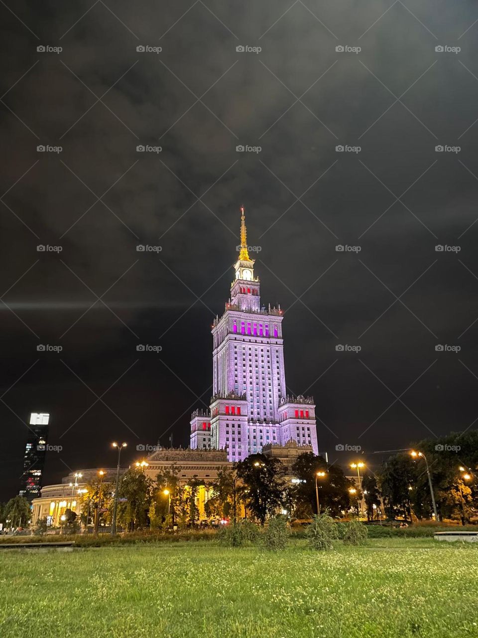 the center of warsaw at evening