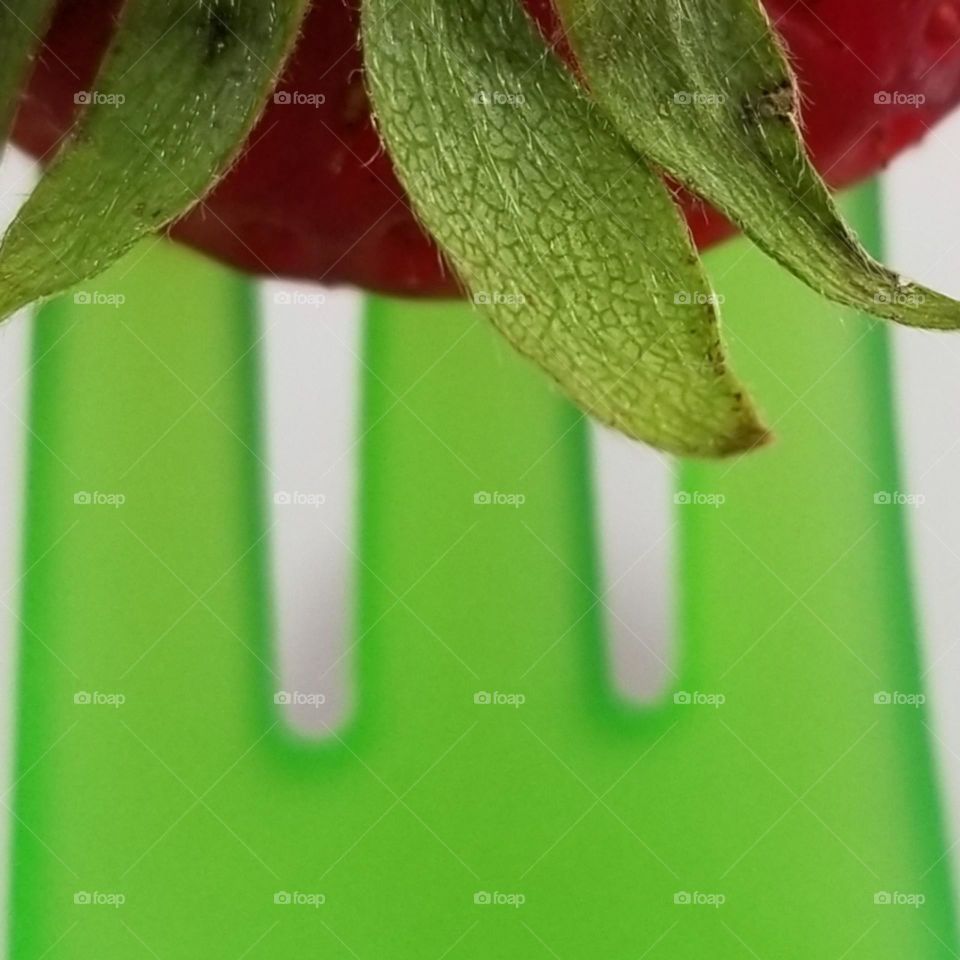 Close up of a Strawberry on a Green Fork