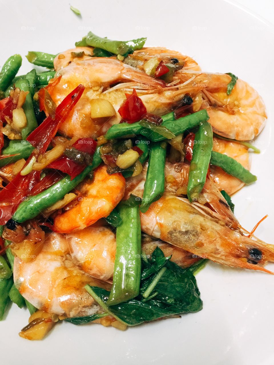 Stir basil with shrimp 