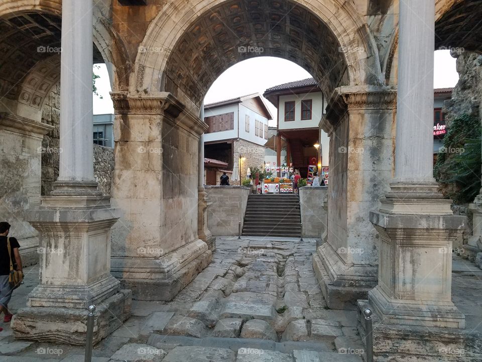 Hadrian gate in old town antalya turkey