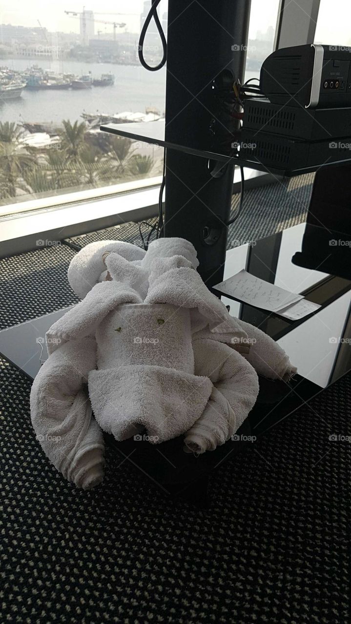 Our Towel pet in the Hilton Dubai Creek.