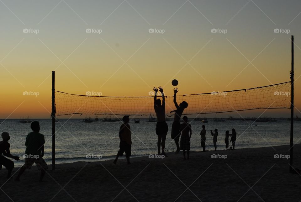 Volleyball at sunset