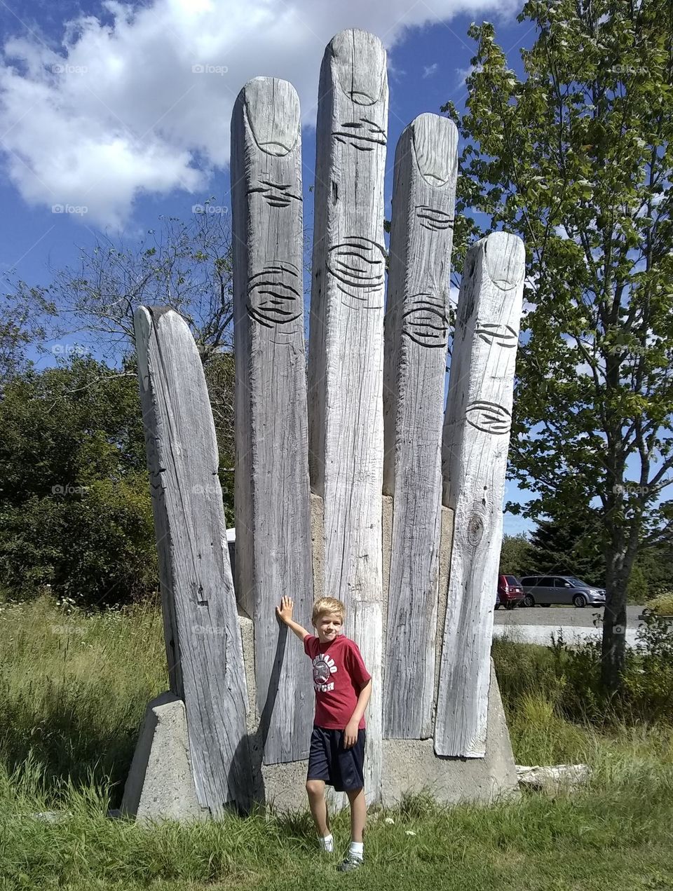 High Five.  Artist created sculpture of a hand by folk artist, Bernard Langlais.