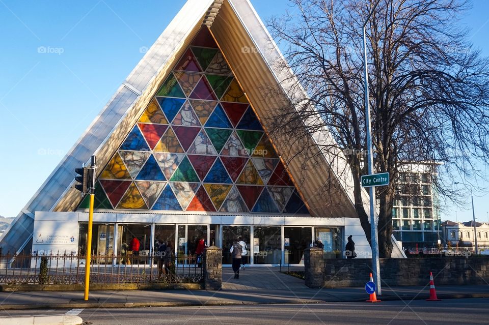 The Cardboard Cathedral. A temporary church built from recycled materials to serve the city as the historical cathedral is being repaired from earthquake damage. Christchurch, New Zealand 