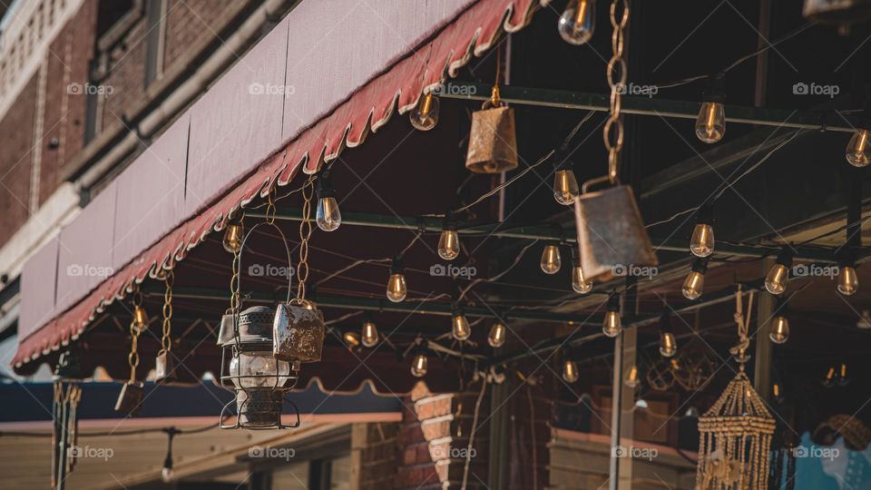 Cowbell and lights free hanging.