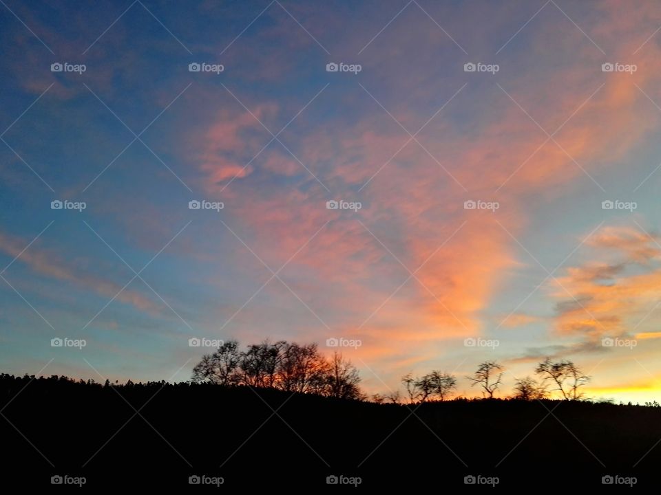 sunset, silhouette in winter, in Germany