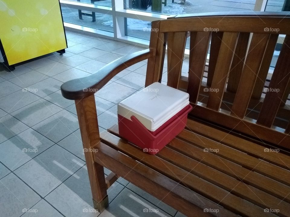 lunch box on bench