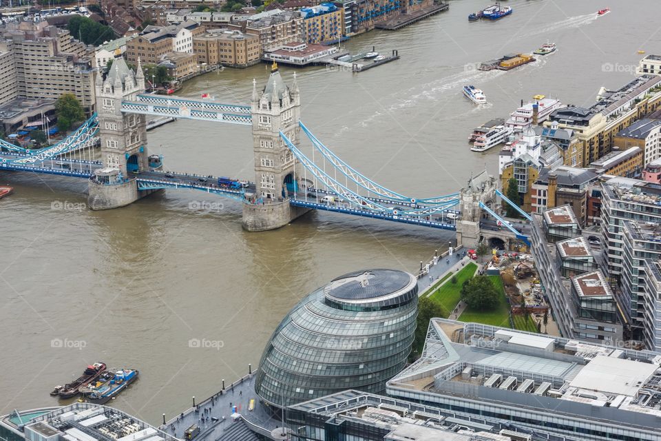 View over Tower bridge and City Hall in London.