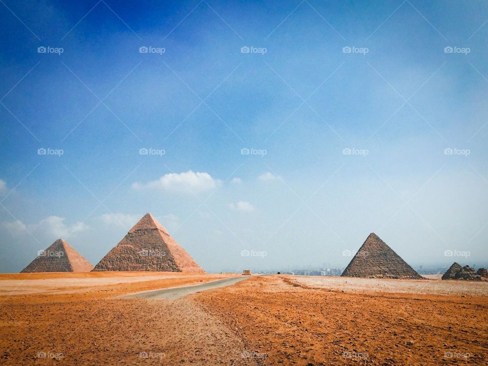 The great pyramids of Giza as seen from the Giza plateau.