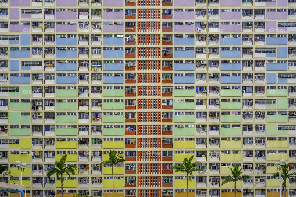 Rainbow Residential Building or Housing Estate in Hong Kong. This Building is the charming pattern with the rainbow colors.