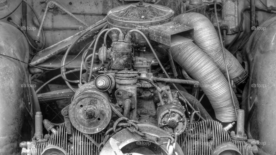 Motor of an old car (B&W)